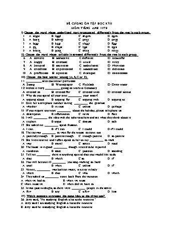 Đề cương ôn tập học kì 2 môn Tiếng Anh Lớp 11 - Năm học 2017-2018 - Trường THPT Chuyên Nguyễn Chí Thanh