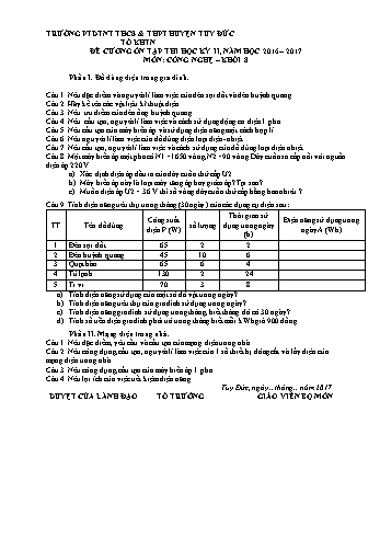 Đề cương ôn tập học kỳ 2 môn Công nghệ Khối 8 - Năm học 2016-2017 - Trường PT DTNT THCS & THPT Tuy Đức