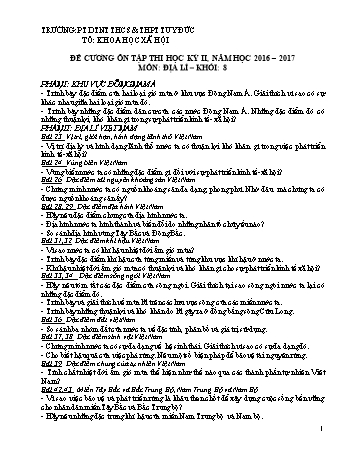 Đề cương ôn tập học kỳ 2 môn Địa lý khối 8 - Năm học 2016-2017 - Trường PT DTNT THCS & THPT Tuy Đức