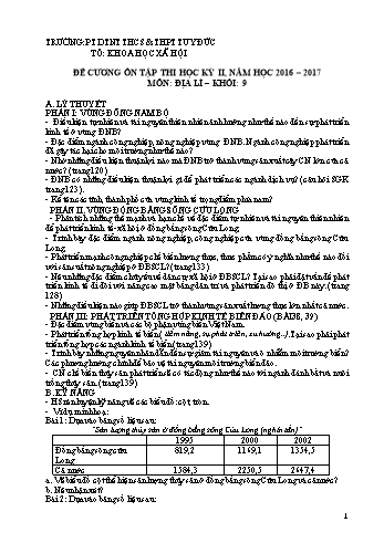 Đề cương ôn tập học kỳ 2 môn Địa lý khối 9 - Năm học 2016-2017 - Trường PT DTNT THCS & THPT Tuy Đức