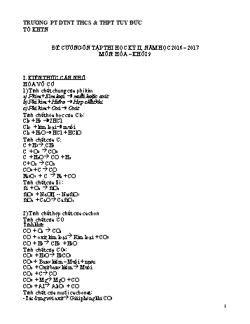 Đề cương ôn tập học kỳ 2 môn Hóa học Khối 9 - Năm học 2016-2017 - Trường PT DTNT THCS & THPT Tuy Đức