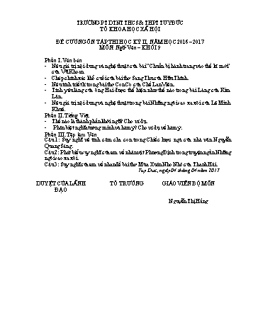 Đề cương ôn tập học kỳ 2 môn Ngữ văn Khối 9 - Năm học 2016-2017 - Trường PT DTNT THCS & THPT Tuy Đức
