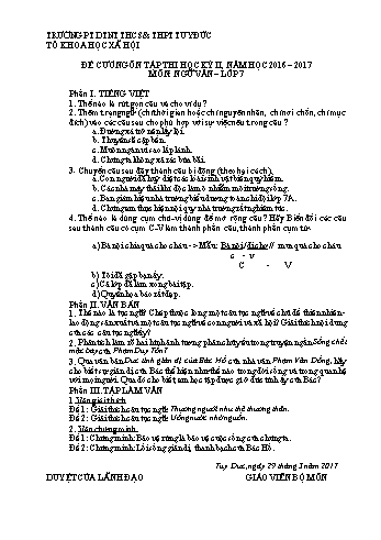 Đề cương ôn tập học kỳ 2 môn Ngữ văn Lớp 7 - Năm học 2016-2017 - Trường PT DTNT THCS & THPT Tuy Đức