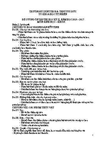 Đề cương ôn tập học kỳ 2 môn Sinh học Khối 6 - Năm học 2016-2017 - Trường PT DTNT THCS & THPT Tuy Đức