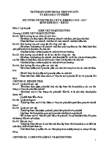 Đề cương ôn tập học kỳ 2 môn Sinh học Khối 9 - Năm học 2016-2017 - Trường PT DTNT THCS & THPT Tuy Đức