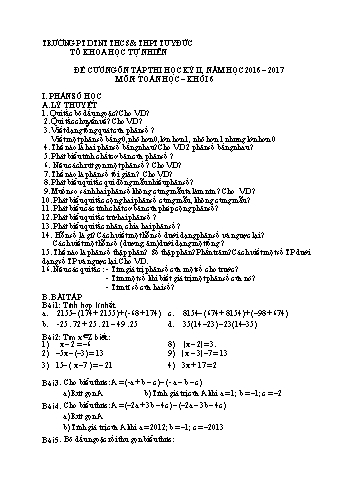 Đề cương ôn tập học kỳ 2 môn Toán Khối 6 - Năm học 2016-2017 - Trường PT DTNT THCS & THPT Tuy Đức
