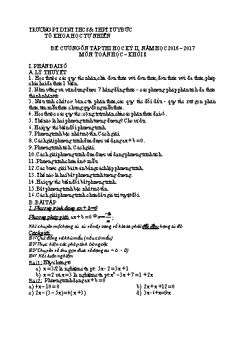 Đề cương ôn tập học kỳ 2 môn Toán Khối 8 - Năm học 2016-2017 - Trường PT DTNT THCS & THPT Tuy Đức