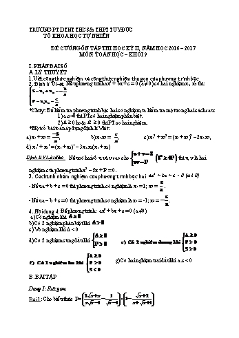 Đề cương ôn tập học kỳ 2 môn Toán Khối 9 - Năm học 2016-2017 - Trường PT DTNT THCS & THPT Tuy Đức