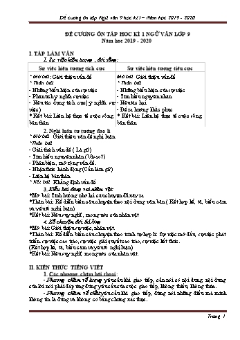 Đề cương ôn tập môn Ngữ văn 9 học kì I - Năm học 2019-2020