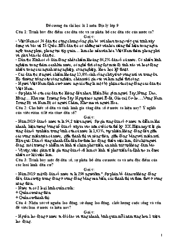 Đề cương ôn thi học kì 1 môn Địa lý Lớp 9 (Có đáp án)