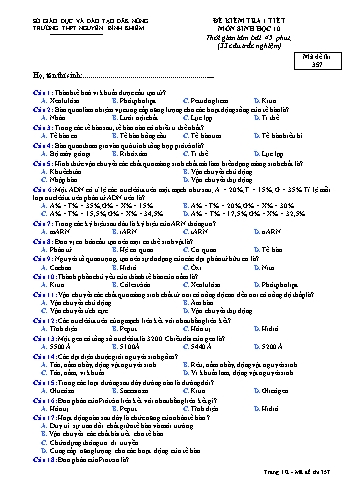 Đề kiểm tra 1 tiết môn Sinh học Lớp 10 - Trường THPT Nguyễn Bỉnh Khiêm - Mã đề thi 357