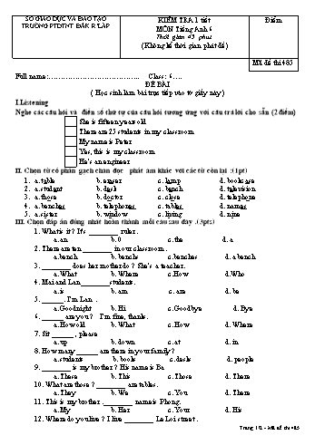 Đề kiểm tra 1 tiết môn Tiếng anh lớp 6 - Trường PTDT Nội trú Đăk Rlấp - Mã đề 485