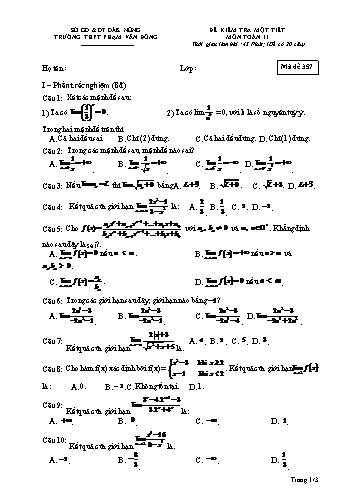 Đề kiểm tra 1 tiết môn Toán Lớp 11 - Năm học 2016-2017 - Trường THPT Phạm Văn Đồng - Mã đề thi 357 (Có đáp án)