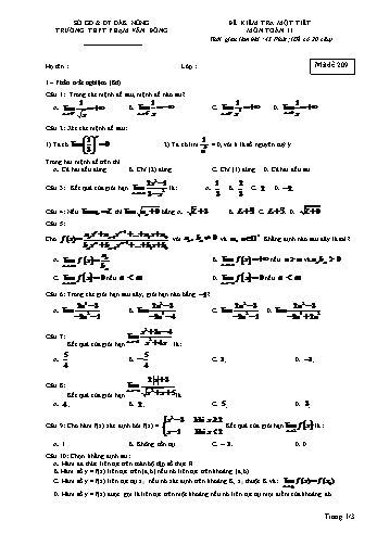 Đề kiểm tra 1 tiết môn Toán Lớp 11 - Năm học 2016-2017 - Trường THPT Phạm Văn Đồng - Mã đề thi 209 (Có đáp án)