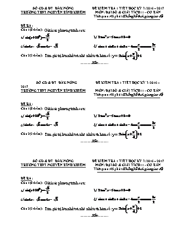 Đề kiểm tra 1 tiết môn Toán Lớp 11 - Trường THPT Nguyễn Bỉnh Khiêm (Có đáp án)
