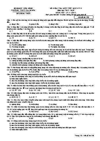 Đề kiểm tra 1 tiết môn Vật lý Lớp 11 lần 2 - Năm học 2017-2018 - Trường THPT Gia Nghĩa - Mã đề thi 158