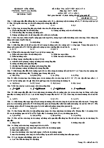 Đề kiểm tra 1 tiết môn Vật lý Lớp 11 lần 2 - Năm học 2017-2018 - Trường THPT Gia Nghĩa - Mã đề thi 432