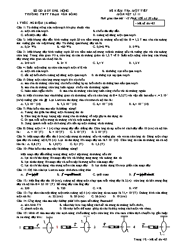 Đề kiểm tra 1 tiết môn Vật lý Lớp 11 - Năm học 2016-2017 - Trường THPT Phạm Văn Đồng - Mã đề thi 483