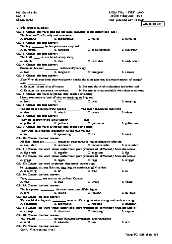 Đề kiểm tra 1 tiết Tiếng Anh Lớp 11 cơ bản - Năm học 2016-2017 - Trường THPT Phạm Văn Đồng - Mã đề thi 357 (Có đáp án)