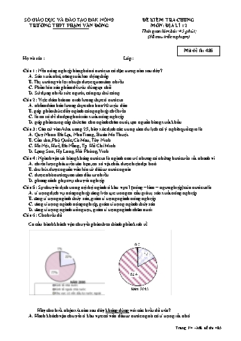 Đề kiểm tra chung môn Địa lý Lớp 12 - Năm học 2016-2017 - Trường THPT Phạm Văn Đồng - Mã đề thi 485
