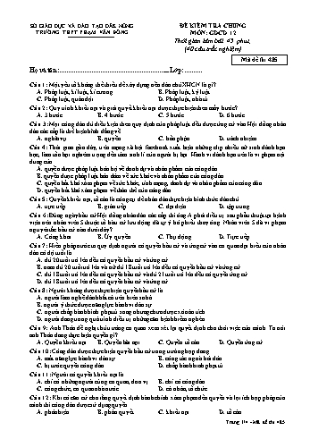 Đề kiểm tra chung môn Giáo dục công dân Lớp 12 - Năm học 2016-2017 - Trường THPT Phạm Văn Đồng - Mã đề thi 485