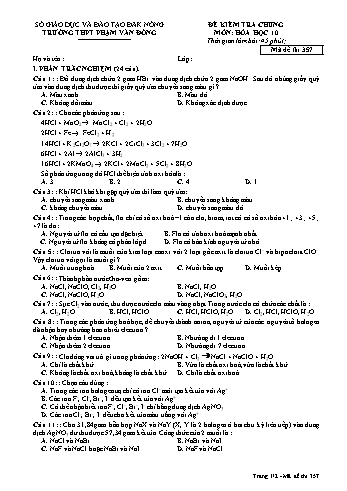 Đề kiểm tra chung môn Hóa học Lớp 10 - Năm học 2016-2017 - Trường THPT Phạm Văn Đồng - Mã đề thi 357