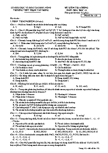 Đề kiểm tra chung môn Hóa học Lớp 10 - Năm học 2016-2017 - Trường THPT Phạm Văn Đồng - Mã đề thi 132