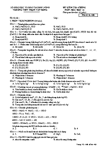 Đề kiểm tra chung môn Hóa học Lớp 10 - Năm học 2016-2017 - Trường THPT Phạm Văn Đồng - Mã đề thi 485