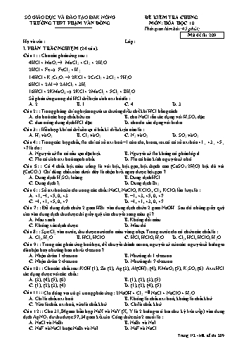 Đề kiểm tra chung môn Hóa học Lớp 10 - Năm học 2016-2017 - Trường THPT Phạm Văn Đồng - Mã đề thi 209