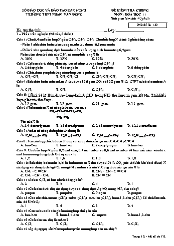 Đề kiểm tra chung môn Hóa học Lớp 11 cơ bản - Năm học 2016-2017 - Trường THPT Phạm Văn Đồng - Mã đề thi 132 (Có đáp án)