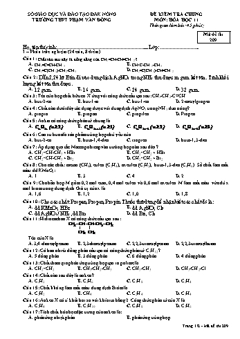 Đề kiểm tra chung môn Hóa học Lớp 11 cơ bản - Năm học 2016-2017 - Trường THPT Phạm Văn Đồng - Mã đề thi 209 (Có đáp án)