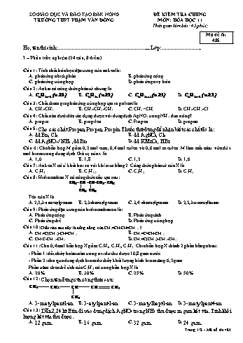Đề kiểm tra chung môn Hóa học Lớp 11 cơ bản - Năm học 2016-2017 - Trường THPT Phạm Văn Đồng - Mã đề thi 485 (Có đáp án)