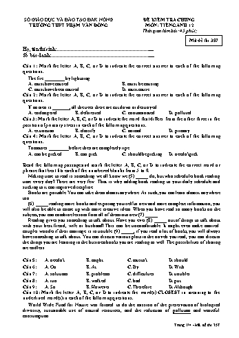 Đề kiểm tra chung môn Tiếng Anh Lớp 12 - Năm học 2016-2017 - Trường THPT Phạm Văn Đồng - Mã đề thi 357