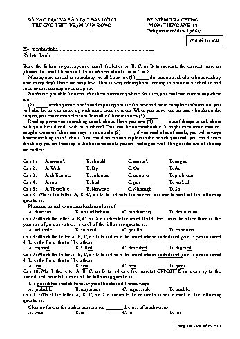Đề kiểm tra chung môn Tiếng Anh Lớp 12 - Năm học 2016-2017 - Trường THPT Phạm Văn Đồng - Mã đề thi 570