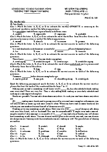 Đề kiểm tra chung môn Tiếng Anh Lớp 12 - Năm học 2016-2017 - Trường THPT Phạm Văn Đồng - Mã đề thi 209