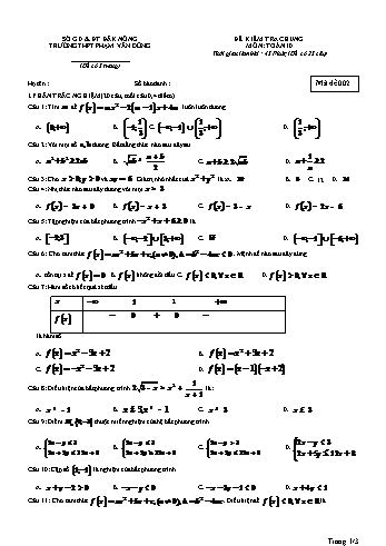 Đề kiểm tra chung môn Toán Lớp 10 - Năm học 2016-2017 - Trường THPT Phạm Văn Đồng - Mã đề thi 002 (Có đáp án)