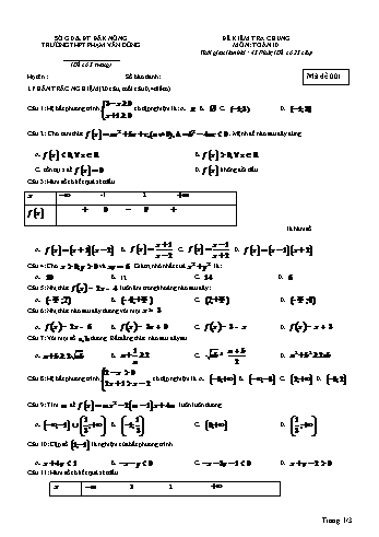 Đề kiểm tra chung môn Toán Lớp 10 - Năm học 2016-2017 - Trường THPT Phạm Văn Đồng - Mã đề thi 001 (Có đáp án)