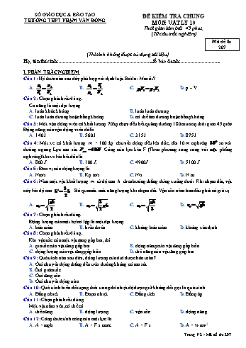 Đề kiểm tra chung môn Vật lý Lớp 10 - Năm học 2016-2017 - Trường THPT Phạm Văn Đồng - Mã đề thi 207 (Có đáp án)