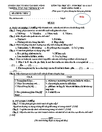 Đề kiểm tra học kì 1 môn Công nghệ 6 - Năm học 2016-2017 - Trường PTDT NT - Đăkrlấp