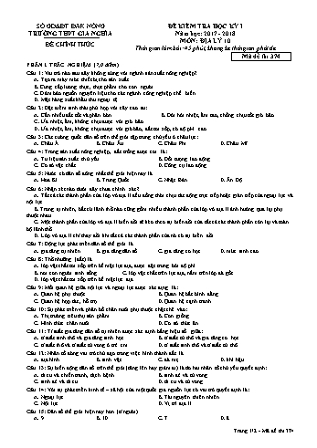 Đề kiểm tra học kì 1 môn Địa lý Lớp 10 - Năm học 2017-2018 - Trường THPT Gia Nghĩa - Mã đề thi 374