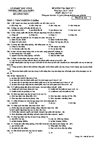 Đề kiểm tra học kì 1 môn Địa lý Lớp 10 - Năm học 2017-2018 - Trường THPT Gia Nghĩa - Mã đề thi 461