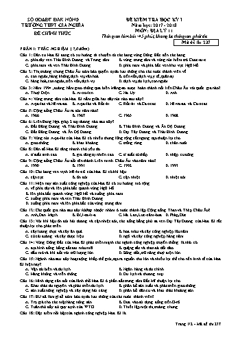 Đề kiểm tra học kì 1 môn Địa lý Lớp 11 - Năm học 2017-2018 - Trường THPT Gia Nghĩa - Mã đề thi 237