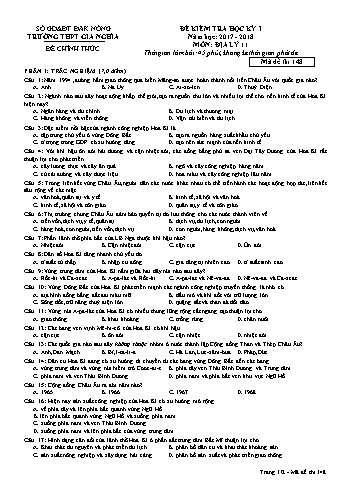 Đề kiểm tra học kì 1 môn Địa lý Lớp 11 - Năm học 2017-2018 - Trường THPT Gia Nghĩa - Mã đề thi 148