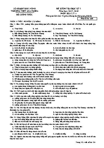 Đề kiểm tra học kì 1 môn Địa lý Lớp 11 - Năm học 2017-2018 - Trường THPT Gia Nghĩa - Mã đề thi 354