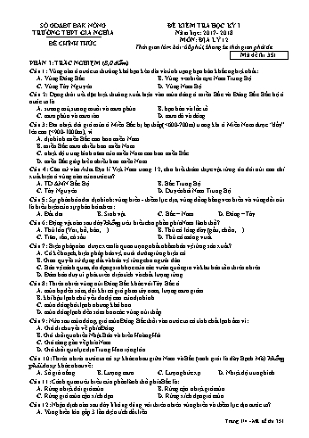 Đề kiểm tra học kì 1 môn Địa lý Lớp 12 - Năm học 2017-2018 - Trường THPT Gia Nghĩa - Mã đề thi 351