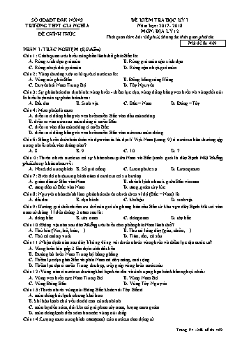 Đề kiểm tra học kì 1 môn Địa lý Lớp 12 - Năm học 2017-2018 - Trường THPT Gia Nghĩa - Mã đề thi 469