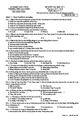 Đề kiểm tra học kì 1 môn Địa lý Lớp 12 - Năm học 2017-2018 - Trường THPT Gia Nghĩa - Mã đề thi 238