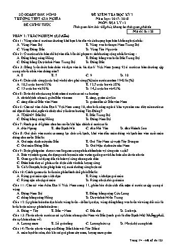 Đề kiểm tra học kì 1 môn Địa lý Lớp 12 - Năm học 2017-2018 - Trường THPT Gia Nghĩa - Mã đề thi 125