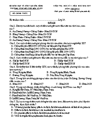 Đề kiểm tra học kì 1 môn Giáo dục quốc phòng lớp 10 - Năm học 2016-2017 - Trường PTDT Nội trú Đăk Rlấp