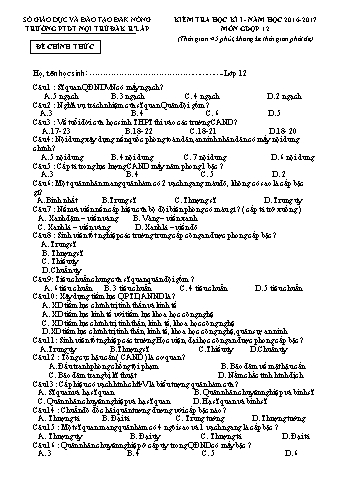 Đề kiểm tra học kì 1 môn Giáo dục quốc phòng lớp 12 - Năm học 2016-2017 - Trường PTDT Nội trú Đăk Rlấp